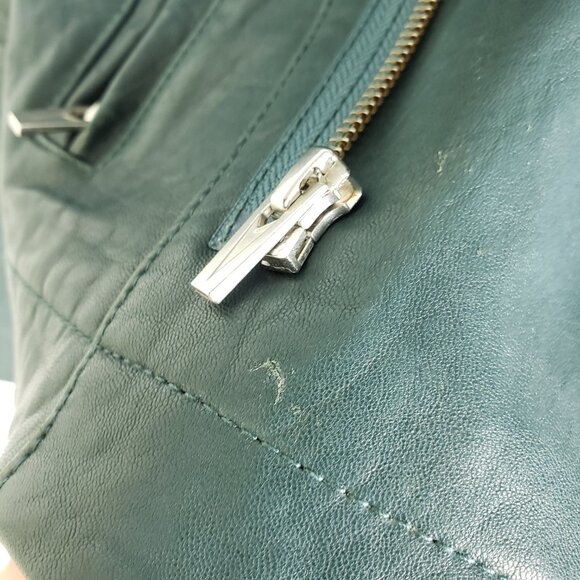 VEDA Teal Max Classic Bubble Leather Lambskin Jacket Moto Biker size P - Picture 11 of 16